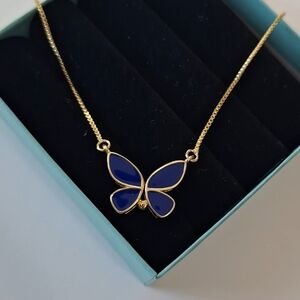 Agate blue enamel butterfly necklace
